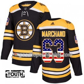 Boston Bruins Brad Marchand 63 Adidas 2017-2018 Zwart USA Flag Fashion Authentic Shirt - Kinderen